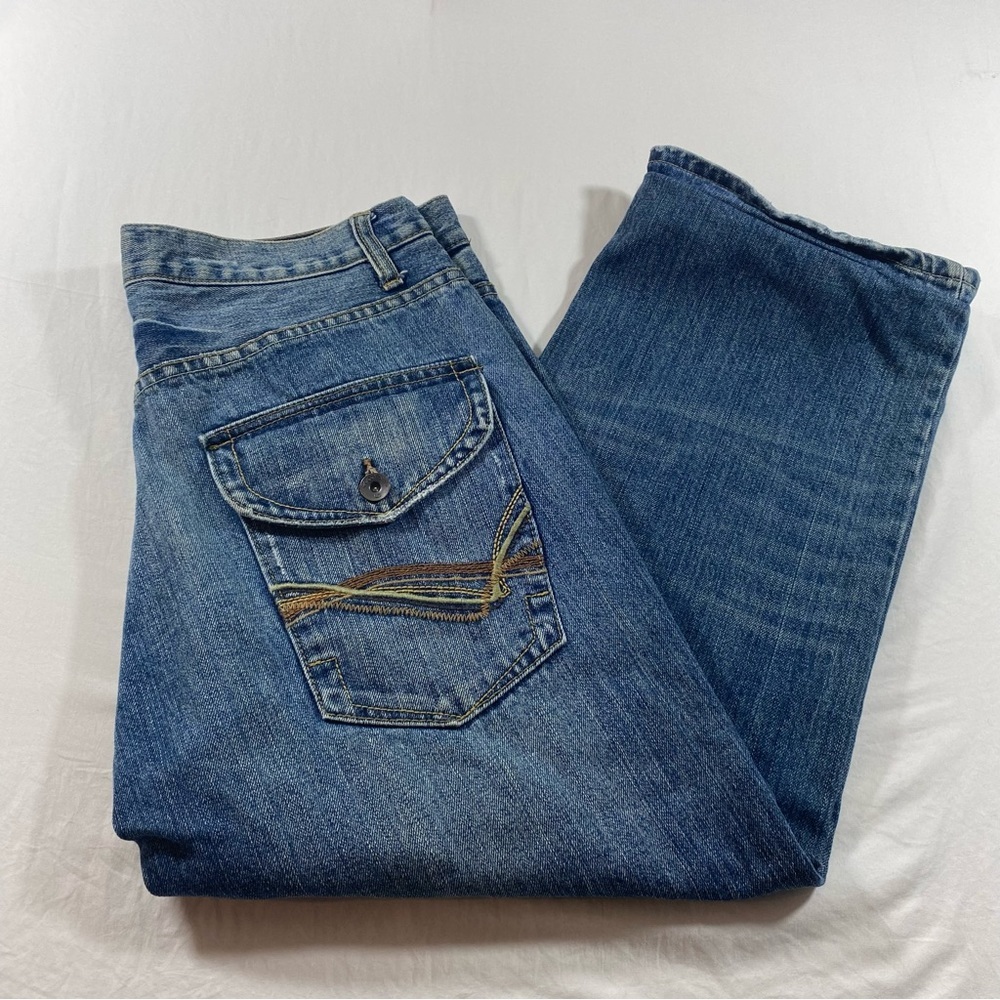 Plugg Jeans men’s 33W Crop ankle Capri denim pants blue jeans tan pocket…